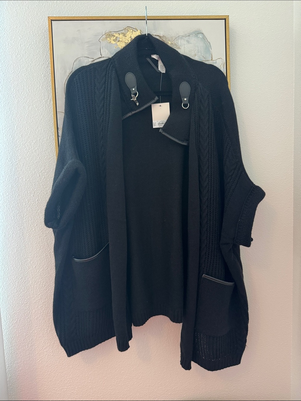 Black Open-Front Cable Knit Women’s Sweater